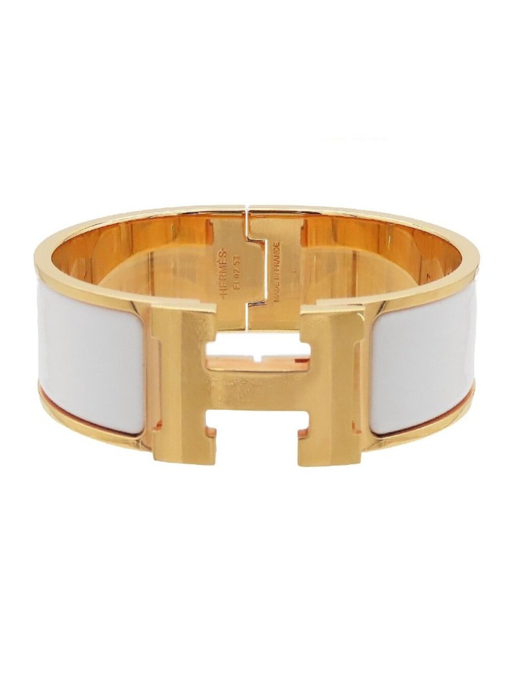 Hermes Clic Clac H PM Gold White Metal Enamel Bracelet Bangle
